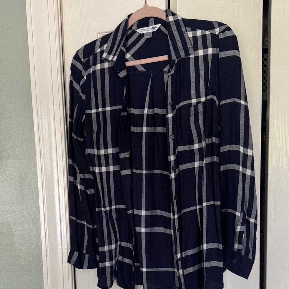 Old Navy Dark Blue and White Checkered Shirt